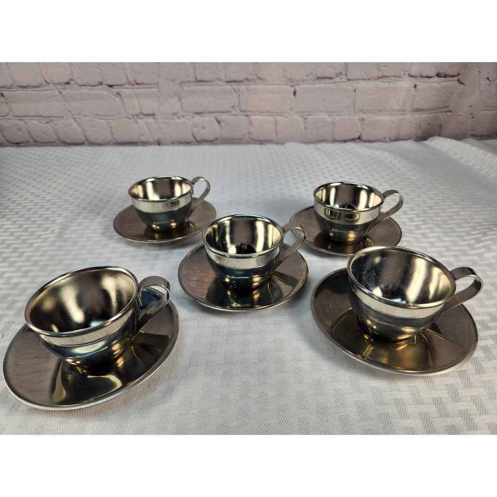 Vintage‎ Mori Italy 18/10 Stainless Steel Demitasse Espresso Cups & Saucers 5